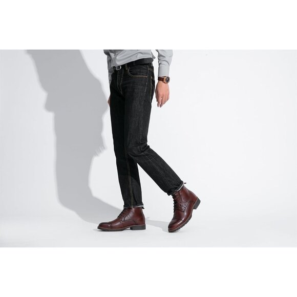 ⚡Men's Genuine Leather Winered Lace Up Casual Boots Zipper Fashion Chukka Boot - Picture 2 of 8